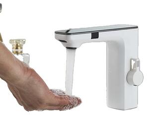 Rubinetto per lavabo, con attivazione a sensore, design contemporaneo, bianco
