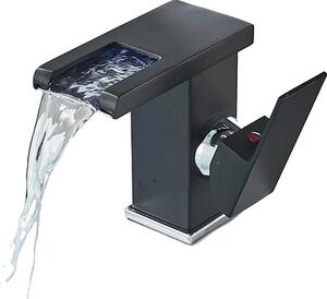 Rubinetto per lavabo, montato a soffitto, cambio colore LED, nero corto