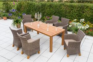 Set di mobili da giardino Merxx 13 pezzi, modello Toscana, marrone - 6 poltrone + 6 cuscini, 1 tavolo - Colore: naturale - Dimensioni: poltrone: 65 x 66 x 89; tavolo: 185 x 90 x 75; 6x 28400-211 + 1x 23135-011