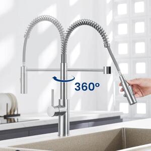 Miscelatore da cucina estraibile a 360°, con beccuccio estraibile e ugello a spruzzo, rubinetto ad alta pressione, con 2 tipi di getto d'acqua, adatto per fori da 33-38 mm