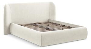 Letto matrimoniale imbottito crema con contenitore con griglia 140x200 cm Hauke - Makamii