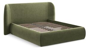 Letto matrimoniale imbottito verde con vano contenitore con griglia 180x200 cm Hauke - Makamii
