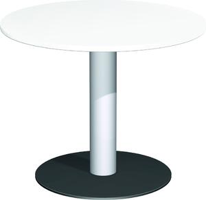 Tavolo a colonna, diametro x altezza 900 x 720 mm, rotondo, piano bianco, colonna argento, base a piatto antracite