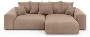 Divano angolare beige allungabile/con contenitore (con composizione variabile) con rivestimento in velluto a coste Luma – Ropez