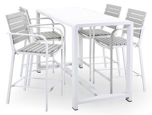 Set Tavolino e 4 Sgabelli da Bar in Alluminio Bianco e Legno