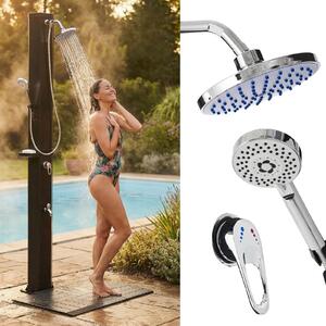 BRAST Doccia solare 3 in 1 per giardino | 40-60 litri | Doccetta manuale e doccia per i piedi | Attacco per tubo da giardino | 2 varianti | Incl. tappetino di appoggio, copertura e portasapone | Senza allacciamento elettrico | 40 litri