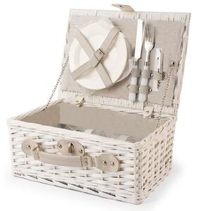 Cesto picnic per 2 persone in vimini bianco decoro sabbia cm 36x26x16