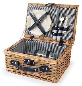Cesto picnic per 2 persone in vimini naturale decoro righe blu cm 36x26x16