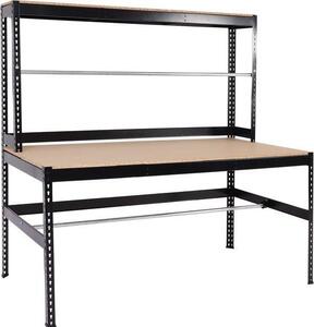 Packstation MCW-J84, banco di imballaggio, banco di lavoro, supporto per rotoli regolabile in altezza, legno e acciaio, 183x183x90 cm, nero