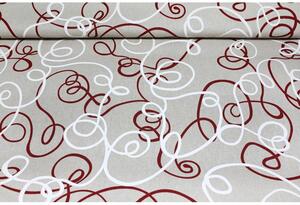 Tessuto al metro - tela - righe bianco-bordeaux su beige, h. 140 cm