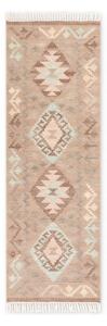 Passatoia azzurra/beige in lana reversibile/tessuta a mano 60x190 cm Kamal Dune – Nouristan