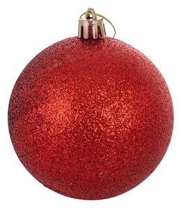Palline di natale rosse diametro 7 cm con decorazione glitter opaca e lucida confezione 4 pezzi