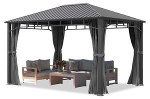 TOOLPORT Gazebo da giardino 3x4 m tetto hardtop in acciaio 4 teli laterali color grigio, profilo ca. 90x90 mm