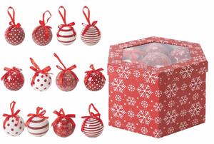 Palle di Natale bianche e rosse decorate con laccetto diametro 7,5 cm confezione 14 pezzi