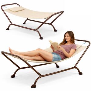 Amaca da Giardino Autoportante 230x98x82 cm con Cuscino Struttura in Metallo Beige