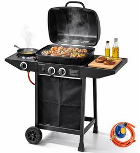 Barbecue a Gas 2+1 Fuochi 112x44x96,5 cm con Ruote e Griglia in Acciaio
