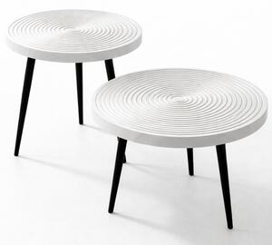Set 2 Tavolini da Caffè Rotondi Ø60 cm e Ø50 cm Design Industrial in MDF e Metallo Bianco