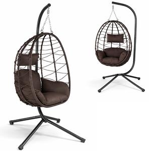 Poltrona Sospesa da Giardino 198x95x95 cm Sedia Uovo a Dondolo in Rattan e Metallo Marrone