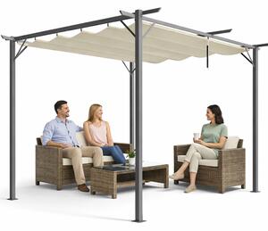 Pergola Gazebo Retrattile da Giardino 295x295x230 cm Anti UV e Impermeabile Beige