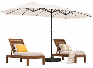 Ombrellone Doppio da Esterno 450x265x237 cm con Base e Luci Rivestimento Anti UV Crema