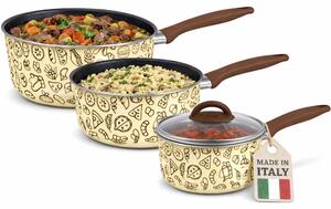 Set 3 Casseruole con 1 Coperchio Vetro e Manico Soft Touch Pentole 16-18-20 cm Beige