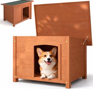 Cuccia per Cani Taglia M da Esterno 85x58x58 cm con Tetto Apribile in Legno di Cipresso