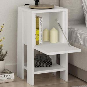 Comodino 30x30x55 cm Mobiletto con Anta a Ribalta e Ripiano in Legno Bianco