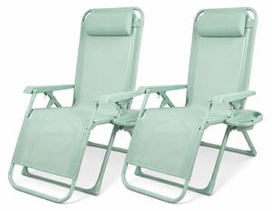 Set 2 Sedie Sdraio Gravity Luxor 90x67x110 cm con Vassoio Portaoggetti Poggiapiedi e Cuscino Verde