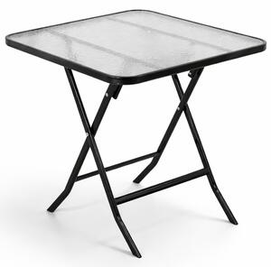 Tavolo Pieghevole Quadrato da Esterno 60x60x71cm con Struttura in Acciaio e Piano in Vetro Nero