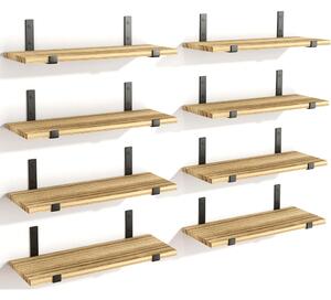 Set 8 Mensole da Parete 40x15x1,5 cm Staffe Nero Scaffalatura da Muro in Legno Rovere