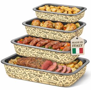 Set 4 Teglie Rettangolari con Alette 20-25-30-35 cm in Acciaio Antiaderente Beige