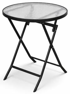 Tavolo Pieghevole Rotondo da Esterno Ø60x71cm con Struttura in Acciaio e Piano in Vetro Nero