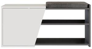 Panca Scarpiera da Ingresso 104x37x47 cm 2 Ripiani Porta Scarpe Mobiletto con Anta e Cuscino in MDF Bianco e Grigio