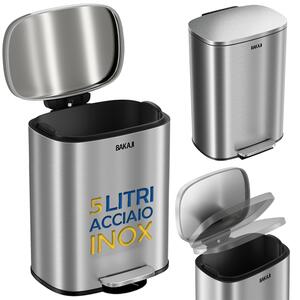 Pattumiera Rettangolare 21,5x20,5x30 cm Apertura a Pedale 5L Bidone Spazzatura in Acciaio Inox
