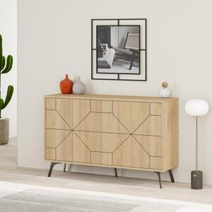 Madia con 4 Ante Credenza Bassa 123x35x77,4 cm Design Geometrico Moderno in Legno Quercia