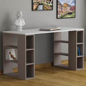 Scrivania con Libreria 6 Ripiani 140x60x75 cm Tavolo Porta Pc Computer in Legno Tortora