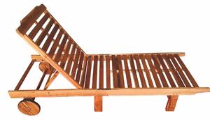 Lettino in legno di acacia con ruote e schienale reclinabile