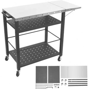 Tavolo da barbecue per esterni - Piano in acciaio inossidabile - Tavolino laterale pieghevole - 3 cassetti - Struttura in metallo - Ampia superficie di lavoro