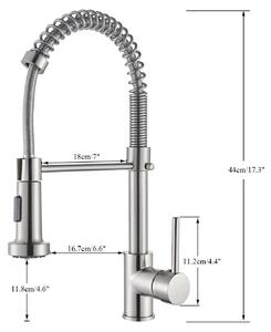 Miscelatore per lavello da cucina - Miscelatore monocomando - Montaggio su piano di lavoro con un foro - Miscelatore per acqua calda e fredda - Doccetta estraibile con 2 getti - Bocchetta girevole a 360° - Finitura in nichel spazzolato