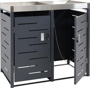 Copertura per 2 bidoni della spazzatura MCW-H40b, box per bidoni della spazzatura, fioriera combinata in acciaio inossidabile e metallo, 39 kg, 110x115x62 cm, espandibile