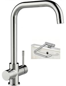 Rubinetto da cucina estraibile - Miscelatore per lavello - Pieghevole a 180° - Adatto per alta pressione - 2 getti - Acciaio inossidabile spazzolato - Miscelatore monocomando - Argento
