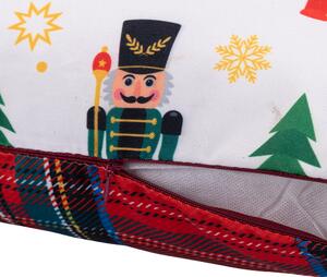 Cuscino decorativo natalizio quadrato 45x45 cm double face con schiaccianoci e tartan Xmas