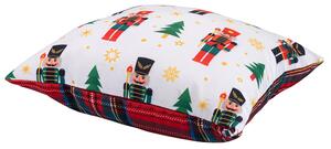 Cuscino decorativo natalizio quadrato 45x45 cm double face con schiaccianoci e tartan Xmas