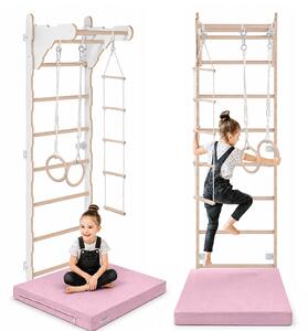 Scala da ginnastica per bambini (210 cm) | Scala da parete in legno | Struttura da arrampicata per bambini | Ruote da ginnastica | Materassino protett