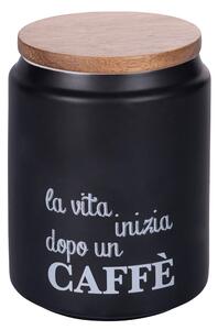 Barattolo nero per caffè 850 ml in gres con coperchio in bamboo Idee