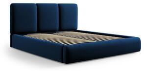 Letto matrimoniale imbottito in blu scuro in velluto con contenitore con rete inclusa 200x200 cm Brody – Mazzini Beds
