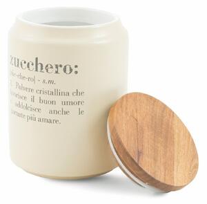 Barattolo 800 ml in gres color crema con coperchio in bamboo Victionary - Zucchero