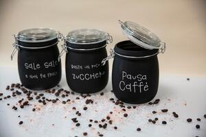 Barattoli da cucina sale caffè zucchero in vetro nero con chiusura ermetica set 3 barattoli 700 ml Idee