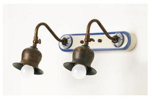 APPLIQUE 2 LUCI IN OTTONE INVECCHIATO CON SNODO CON BASE IN TERRACOTTA MADE IN ITALY