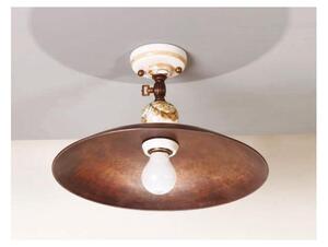 PLAFONIERA IN OTTONE E CERAMICA DECORATA A MANO IN STILE RUSTICO PRODOTTO IN ITALIA DALLA IMAS
